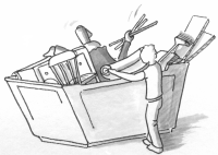 Person finding useful objects in a skip.
