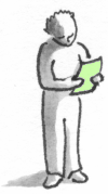 a person standing and reading intently