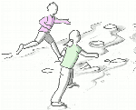 two people racing to the top of a hill