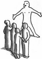 a person standing a little bit naked in front of others