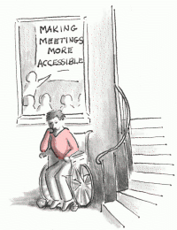 picture of wheelchair user unable to get into meeting